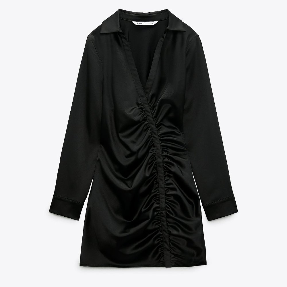 Zara Black Satin Finish Dress with Drape Detail